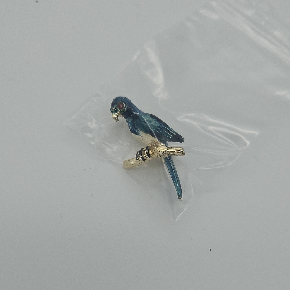 Unique Vintage Gold and Blue Bird Brooch